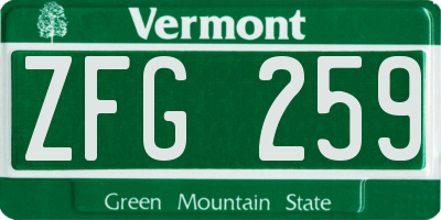 VT license plate ZFG259