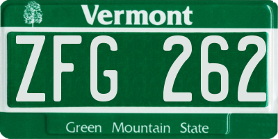 VT license plate ZFG262