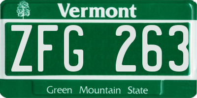 VT license plate ZFG263