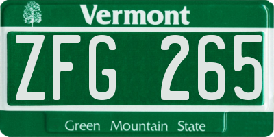 VT license plate ZFG265