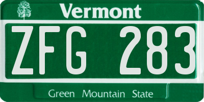 VT license plate ZFG283
