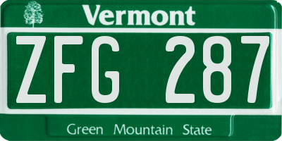 VT license plate ZFG287