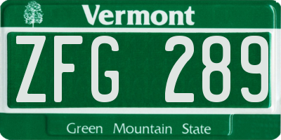 VT license plate ZFG289