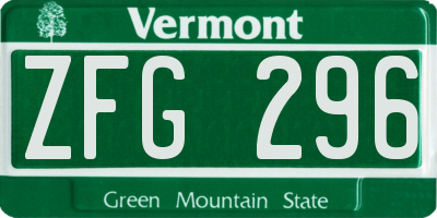 VT license plate ZFG296