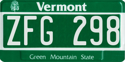 VT license plate ZFG298