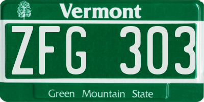 VT license plate ZFG303