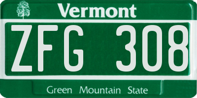 VT license plate ZFG308