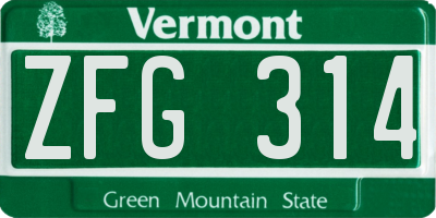 VT license plate ZFG314