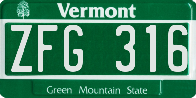 VT license plate ZFG316