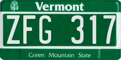 VT license plate ZFG317