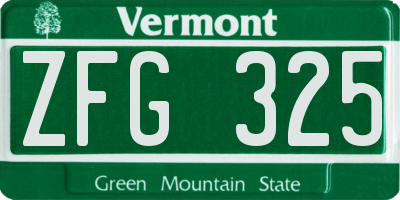 VT license plate ZFG325