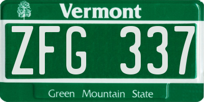 VT license plate ZFG337