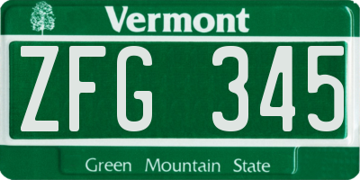 VT license plate ZFG345