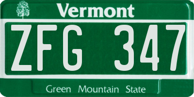 VT license plate ZFG347