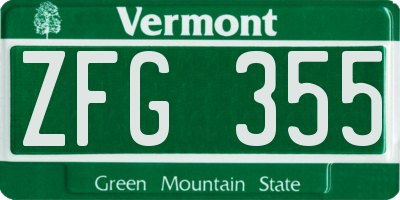 VT license plate ZFG355