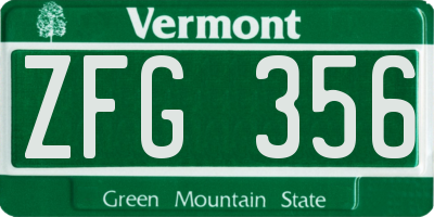 VT license plate ZFG356