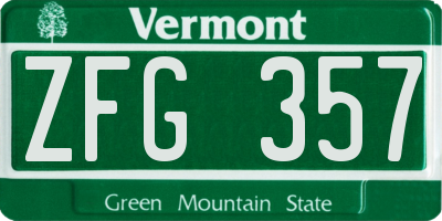 VT license plate ZFG357