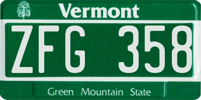 VT license plate ZFG358