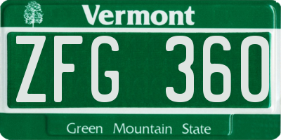 VT license plate ZFG360