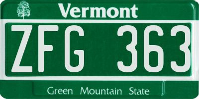 VT license plate ZFG363