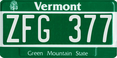 VT license plate ZFG377