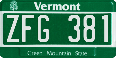 VT license plate ZFG381