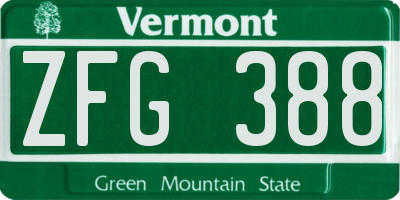 VT license plate ZFG388