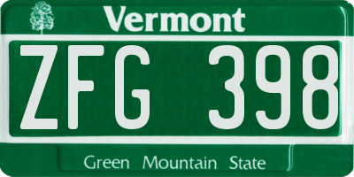 VT license plate ZFG398