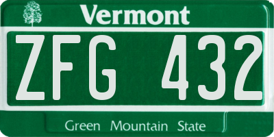 VT license plate ZFG432