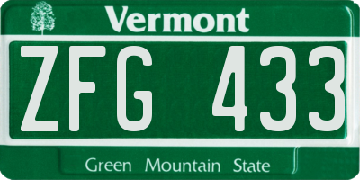 VT license plate ZFG433