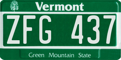 VT license plate ZFG437