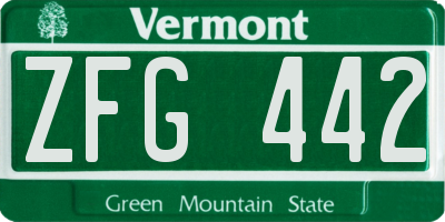 VT license plate ZFG442
