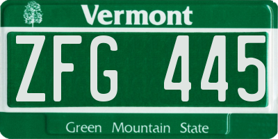 VT license plate ZFG445