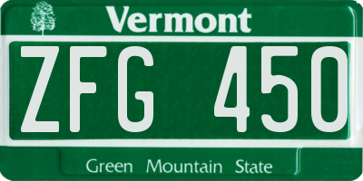 VT license plate ZFG450