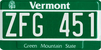 VT license plate ZFG451