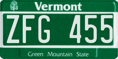 VT license plate ZFG455