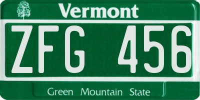 VT license plate ZFG456