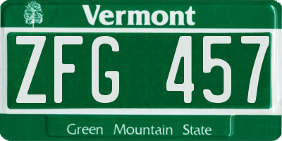VT license plate ZFG457