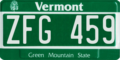 VT license plate ZFG459