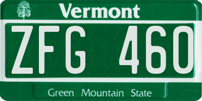 VT license plate ZFG460