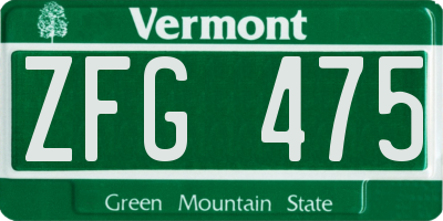 VT license plate ZFG475