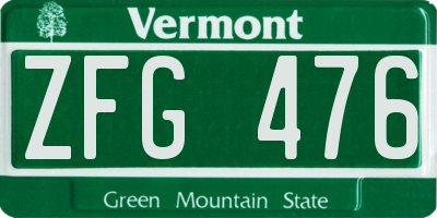 VT license plate ZFG476