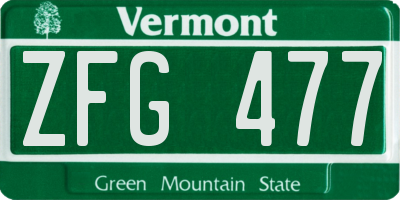 VT license plate ZFG477