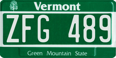 VT license plate ZFG489