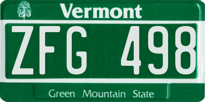 VT license plate ZFG498
