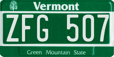 VT license plate ZFG507