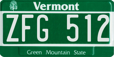 VT license plate ZFG512
