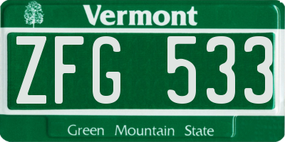 VT license plate ZFG533