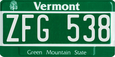 VT license plate ZFG538