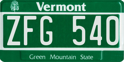 VT license plate ZFG540